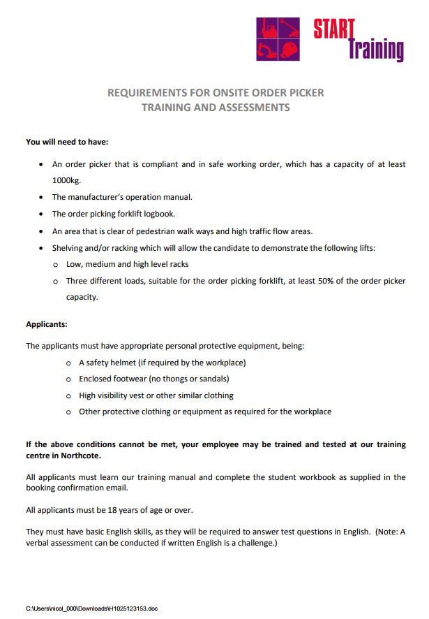 Information For Employers Forklift Training Melbourne Start Training